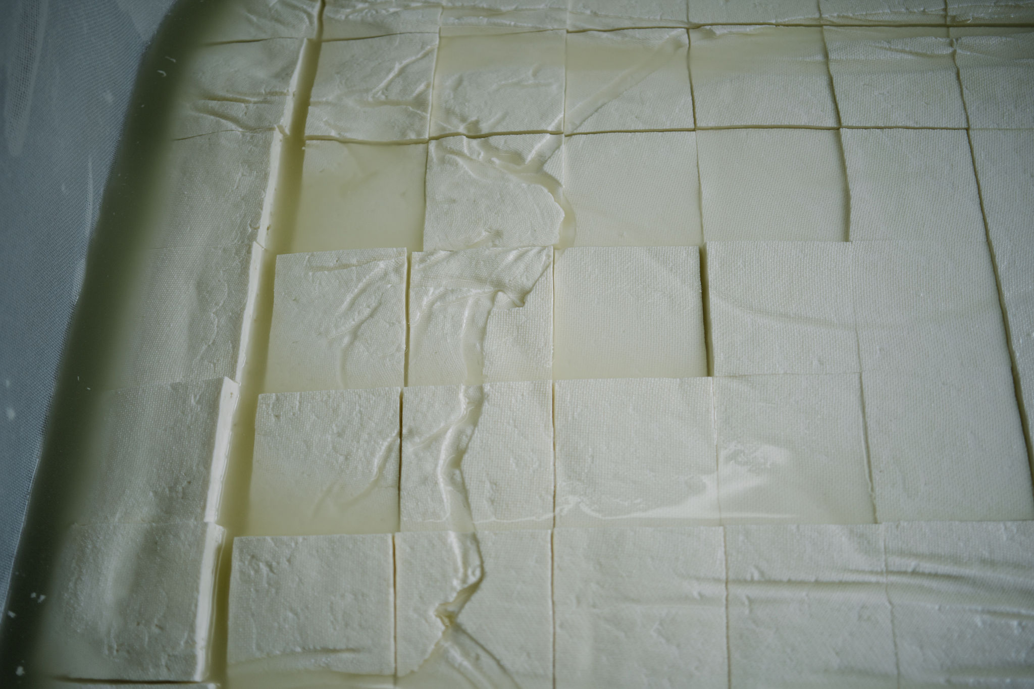 Cutting fresh cheese